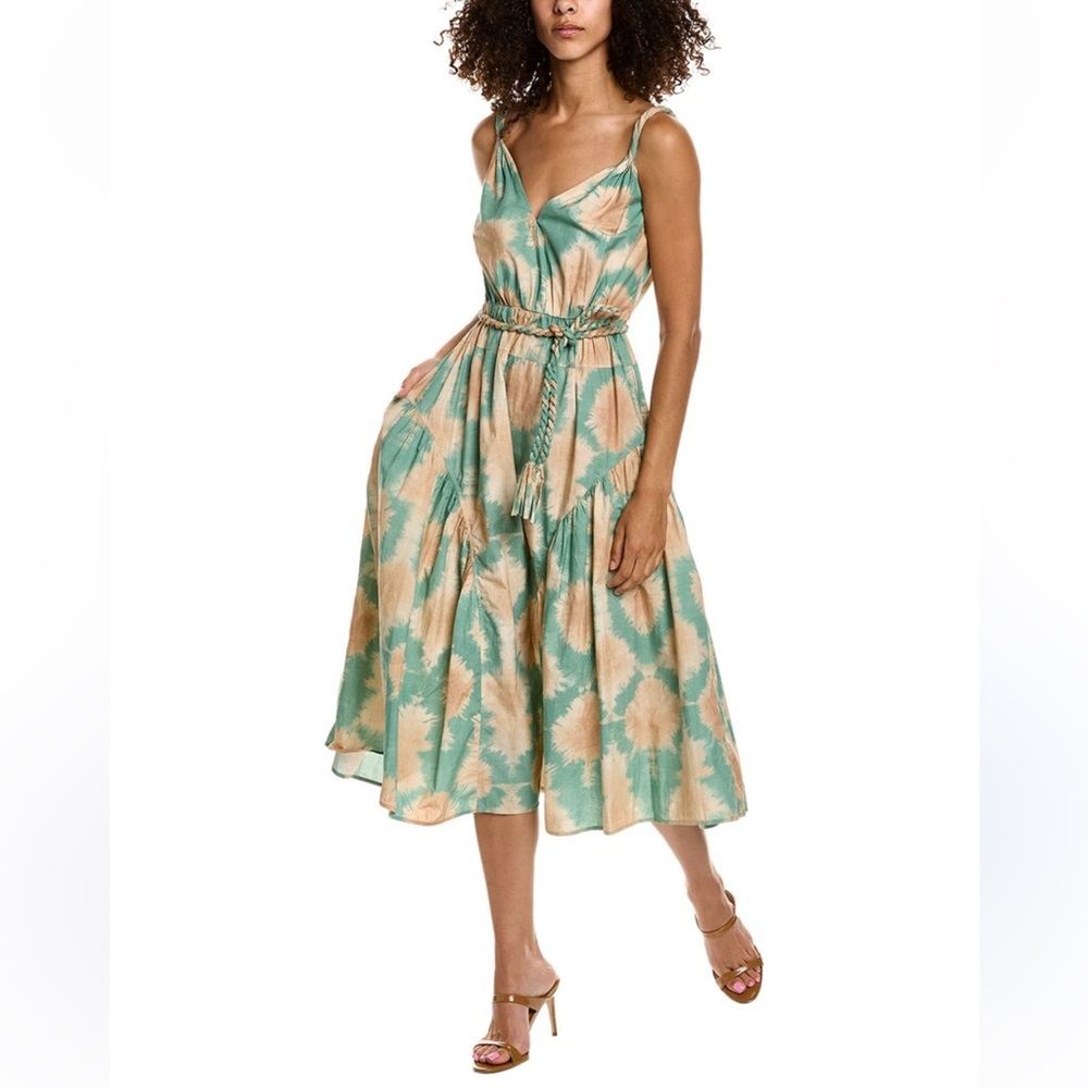 Ulla Johnson Valentina midi-length sundress 100% cotton shibori-inspired W/ belt